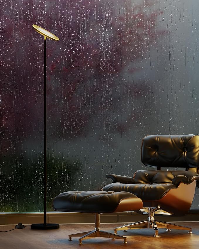 LED Torchiere Floor Lamp with Remote, Stepless Dimmable Standing Lamp | Super bright uplight fills ceilings and dark corners for living rooms, bedrooms, home offices, reading nooks and apartments