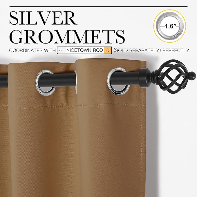 NICETOWN Sleek Blackout Curtains 63 inches Length for Small Windows, Noise Reducing and Block Draft Panels for Door Doorway Laundry Office Luxury Decor Theme (2 Panels, Gold Brown, W42 x L63 -Inch) | Sleek Noise Reducing Light Blocking Block Draft Pane...