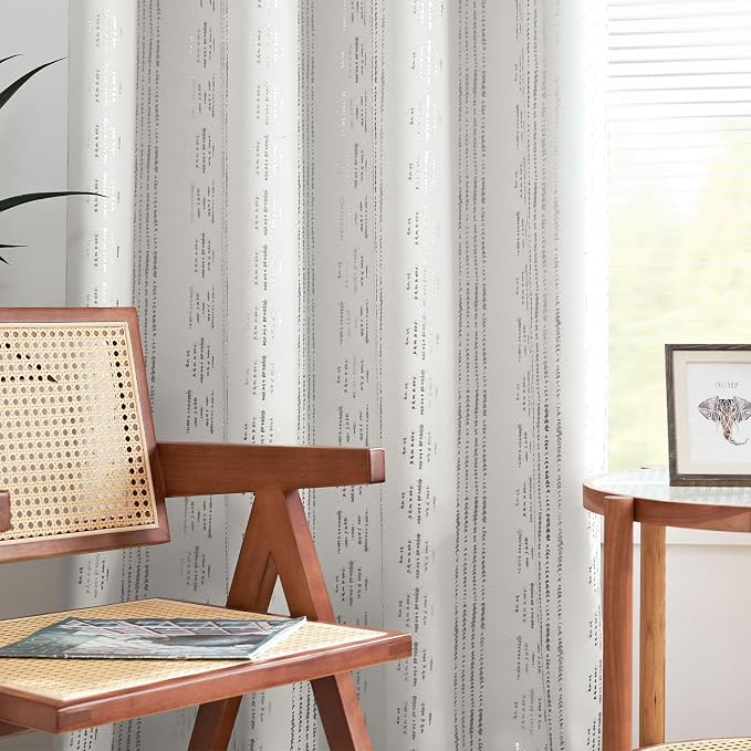 jinchan Boho Blackout Curtains 90 Inches Long for Bedroom Living Room | Silver on Off White Geometric Foil Printed Grommet Curtains Room Darkening Thermal Insulated Window Treatments 2 Panels