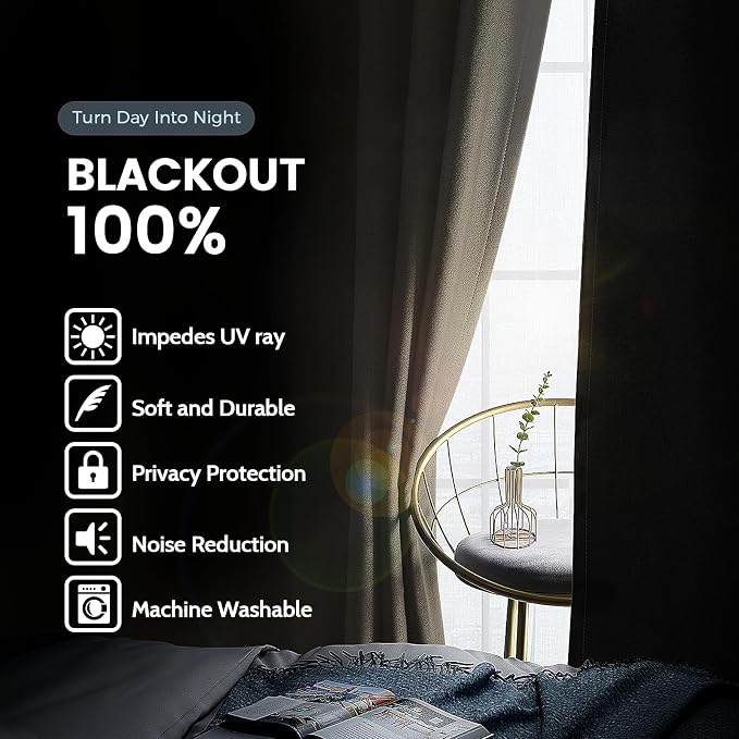 SimpleHome Stone 100% Blackout Curtains Room Darkening Living Room 84 Inch | Curtains for Bedroom,Thermal Insulated Grommet Window Drapes,Curtains for Living Room with Black Back,52 x 84 Inch,2 Panels