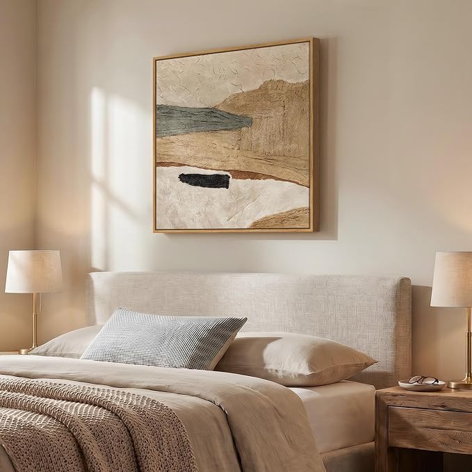 Framed Neutral Organic Abstract Canvas Wall Art for Dining Room, 24x24 In | Earth tone, Canvas prints, Modern pictures, Beige tan gray, Wood frame, Minimalist artwork, Living room, Bedroom wall decor