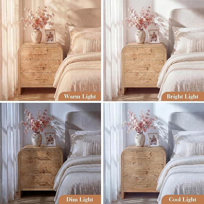 Night Stand Set of 2, 3-Drawer | [Curved Profile] [FSC-Certified Wooden Board] Nightstand 26.7"H Metal Handle Modern Bedside Table Side Table End Table