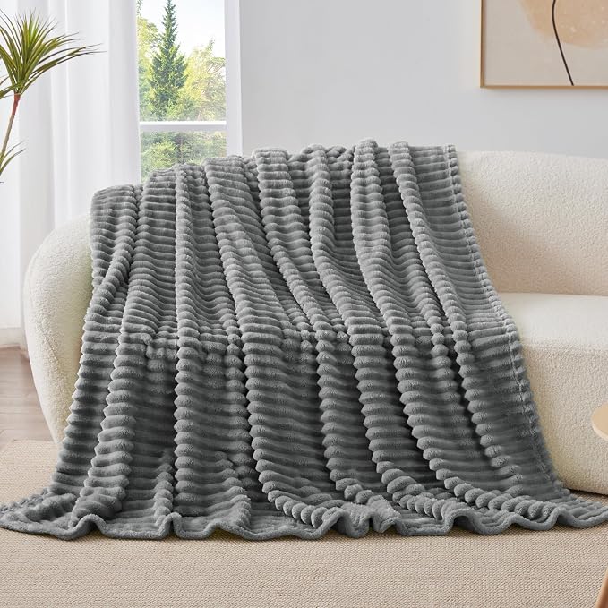 BEDELITE Ribbed Fleece Throw Blanket for Couch, Grey, 50"x70" | Ultra-Soft Plush Fleece, Warm Yet Lightweight, Ribbed Texture, Home Decor, Machine Washable, Giftable, All-Season Use