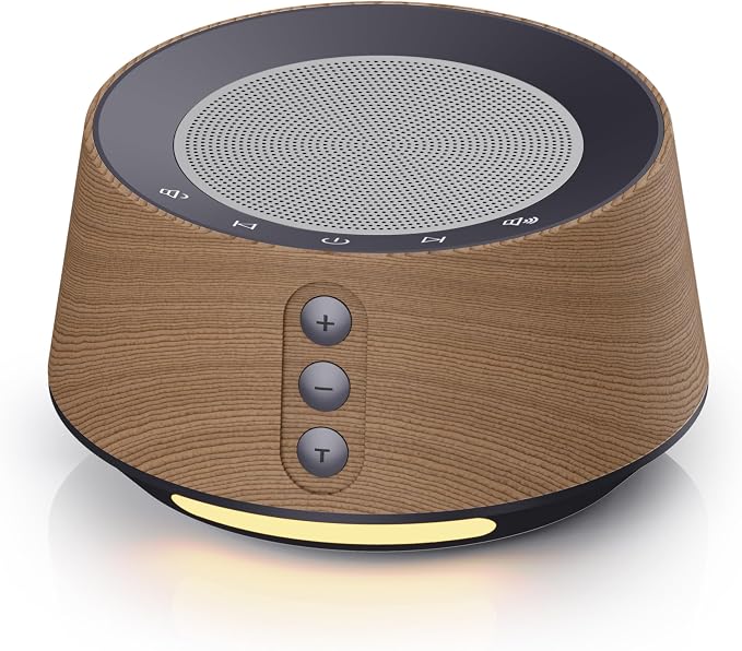 White Noise Machine with Night Light – 20 Soothing Sounds, 10 Color Lights, 5 Timer Settings & Memory Function, Portable Sleep Sound Machine for Baby Nursery, Kids & Adults,Wood