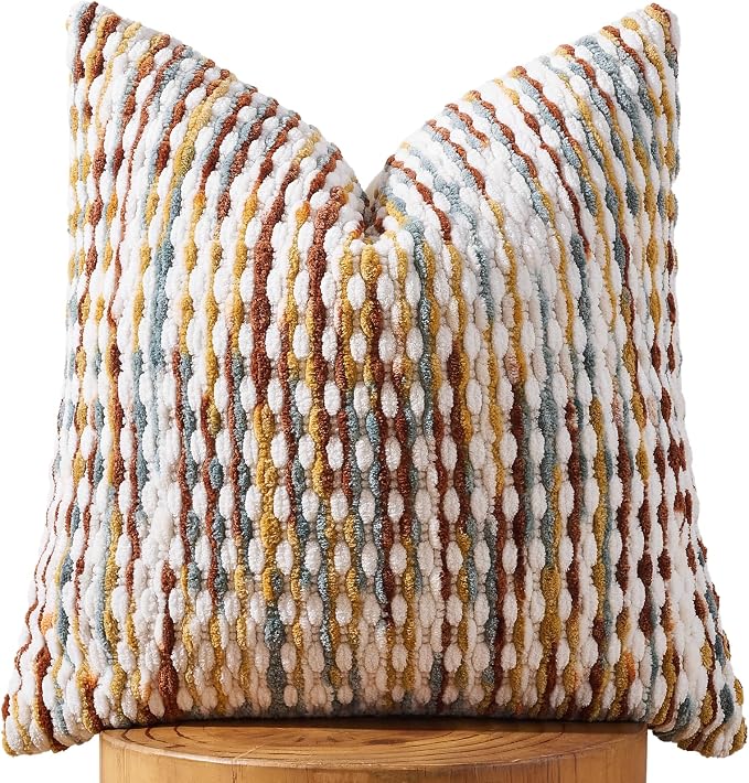 AmHoo Boho Chenille Pillow Cover Decorative Tufted Pillowcase for Couch Bed Sofa Bedroom Living Room Modern 18 x 18-Inch Brown
