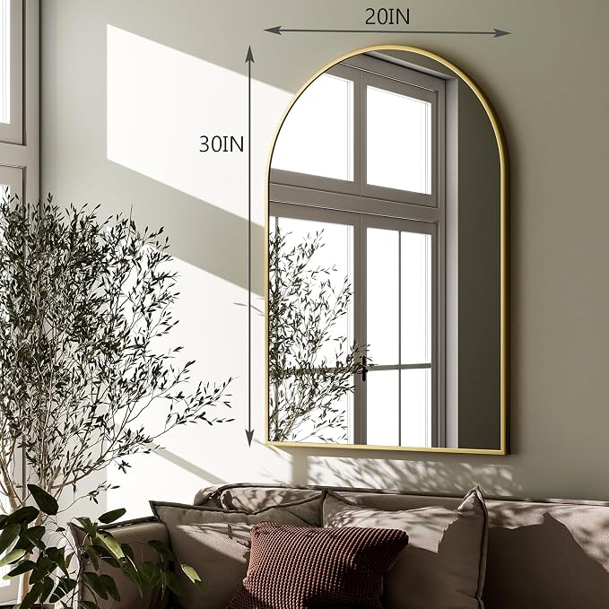 HARRITPURE 20"x30" Arched Bathroom Mirror Wall Mounted Gold Arch Mirror | Aluminum Alloy Frame Modern Mirror for Living Room, Bedroom and Entryway