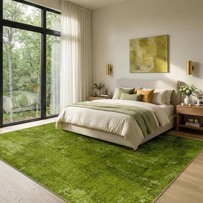 RELEANY Washable 5'x7' Abstract Area Rug for Living Room Grass Green | Carpet for Bedroom, Kitchen, Office, Hallway and Entryway, Printed Pattern, Non‑Slip, Soft, Stain‑Resistant, Easy to Clean