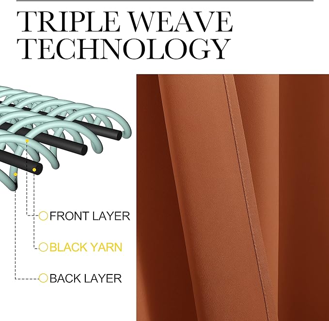 NICETOWN Burnt Orange Blackout Curtains for Window 42" w x 36" L 2 Panels | Thermal Insulated Solid Rod Pocket Draperies Panels for Bedroom Living Room Kitchen, Light Blocking Noise Reducing Home Decor