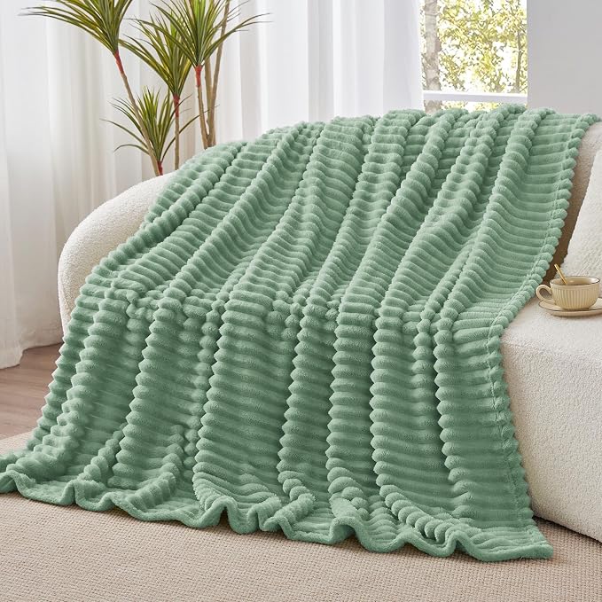 BEDELITE Ribbed Fleece Throw Blanket for Couch, Sage Green, 50"x70" | Ultra-Soft Plush Fleece, Warm Yet Lightweight, Ribbed Texture, Home Decor, Machine Washable, Giftable, All-Season Use