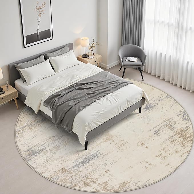 Round Area Rug Living Room: 4 ft Modern Washable Indoor Carpet | For Bedroom Dining Room Farmhouse Nursery Hallway Office,Modern Abstract,Machine washable,Non-Slip,Stain Resistant,Indoor