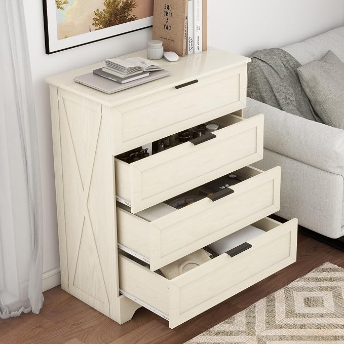 4 Closet Dresser, Farmhouse Dressers & Chests of Drawers, Light Oak | Wooden Storage Cabinet with Large Storage, Tall Dresser and Organizer with Anti-Tip Kit for Office, Living Room, Entryway