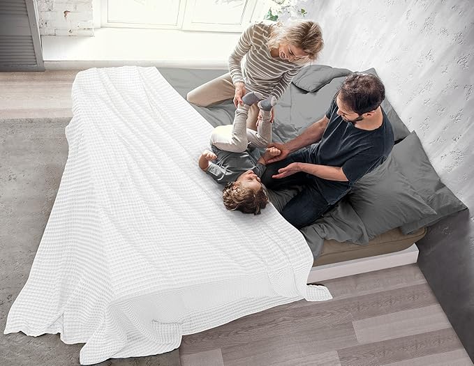 Bulk 10-Pack Hotel Waffle Blankets, Twin - 90x90 Inch, 100% Cotton, White | Lightweight & Breathable Blanket for Resorts & Guest Accommodations