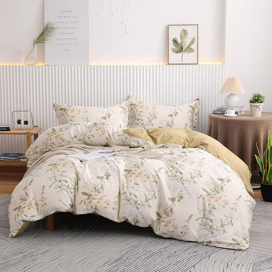 OAITE King Duvet Cover Set 3pcs 100% Cotton 600 Thread Count with Floral | Luxury Soft, Breathable,Long Staple Cotton,Dual Zipper,8 Corner Ties,Easy Care for All Season
