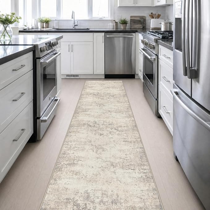 2.6x14 Washable Runner Rug:Modern Abstract Soft Carpet Brown Beige | For Hallway, Bedroom, Kitchen, Laundry, Bathroom,Door Mat,Modern Abstract,Machine washable,Non-Slip,Stain Resistant,Indoor
