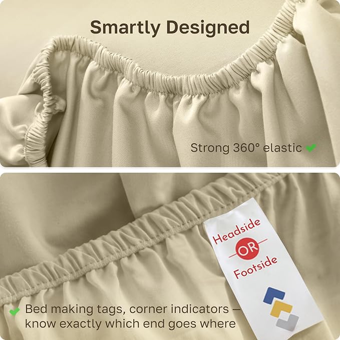 California Design Den 100% Cotton Sateen Queen Size Fitted Sheets, Beige | 400 Thread Count Backed by Good Housekeeping Seal, 16" Deep Pocket, All-Around Elastic, No-Pop Fit, Durable, OEKO-TEX