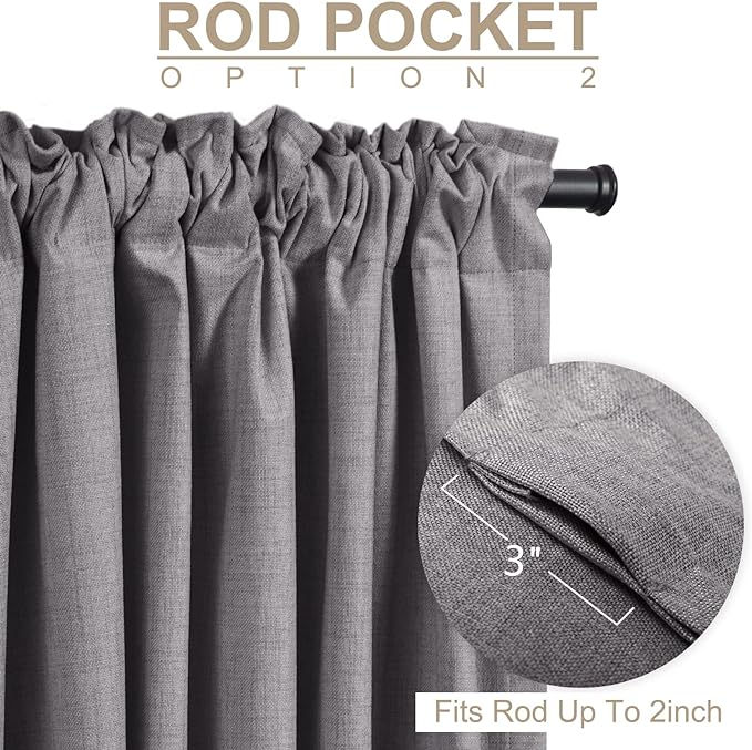 Faux Linen Total Blackout Curtains for Bedroom 84 Inches Long, Darkgray | 100% Blackout Shield, Back Tab/Rod Pocket Living Room Drapes, Thermal Insulated Blackout Curtains 2 Panels Set, 50"W x 84"L