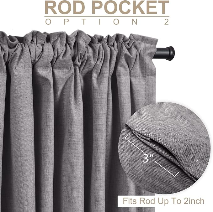 Faux Linen Total Blackout Curtains for Bedroom 108 Inches Long, Darkgray | 100% Blackout Shield, Back Tab/Rod Pocket Living Room Drapes, Thermal Insulated Blackout Curtains 2 Panels Set, 50"W x 108"L
