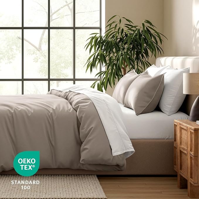 Bare Home Duvet Cover Set 1800 Ultra-Soft (King, Khaki) | Lightweight, Cooling, Breathable, Premium 1800 Ultra-Soft, All-Season