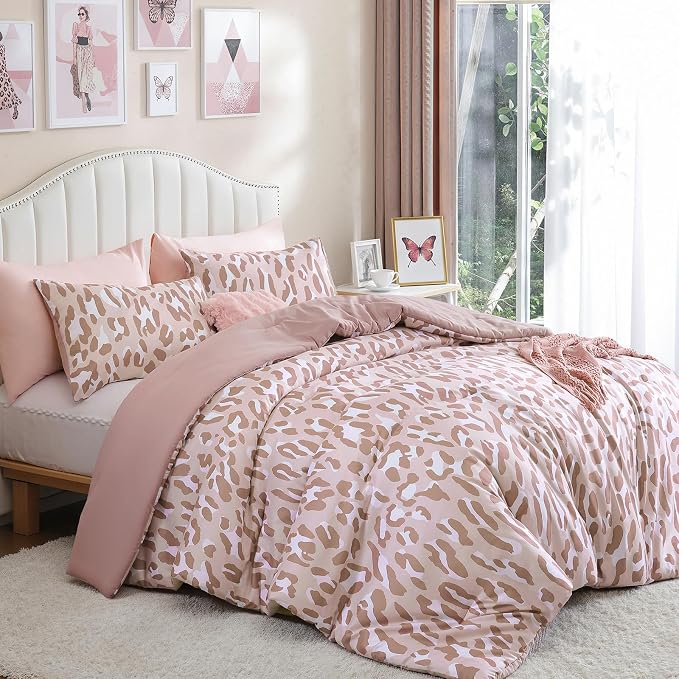 Cheetah Print Comforter Set King Size, Luxury Leopard Print Bedding, Beige | Soft Microfiber Animal Bedding Set with 2 Breathable Pillowcases, Faux Fur Texture, for an All-Season Comforter