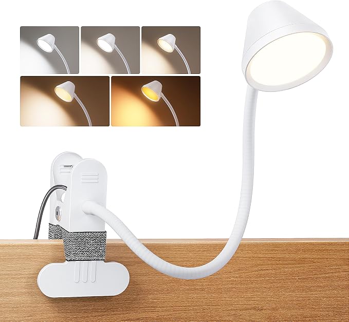 LEPOWER Clip on Light, Reading Lights for Books in Bed, 400LM, RG0 Eye-Care | 5 Colors & Stepless Dimming, Amber Glow Light & Auto Timer, Up to 2.3" Strong Clamp with Adapter for Headboard, Bedside, Desk