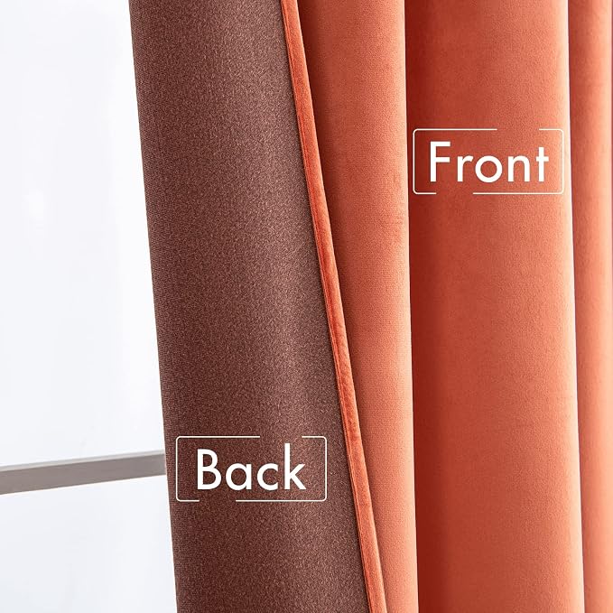 MIULEE Velvet Curtains 52x96 inches 2 Panels Burnt Orange Blackout Curtains | Luxury, Bedroom Living Room, Thermal Insulated, Super Soft Window Drapes Rod Pocket & Back Tab, Terracotta Rust Fall Decor