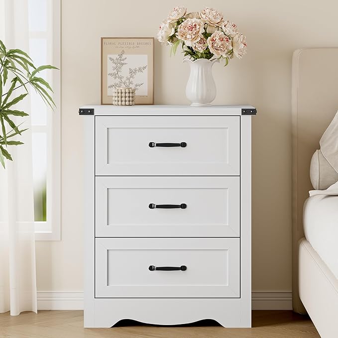 BORNOON 3-Drawer Dresser for Bedroom, Small Wooden Chest of Drawers with Metal Handles, Narrow Storage Cabinet with Anti-Tipping Design, Sturdy Dresser Organizer for Closet, Living Room, Entryway