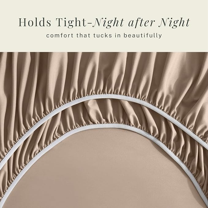 Hearth & Harbor Extra Deep Pocket Sheets - Fits Mattress 18-24 Inches Deep - Extra Deep Pocket Twin Sheets Sets - 4 Piece Twin Size - Taupe