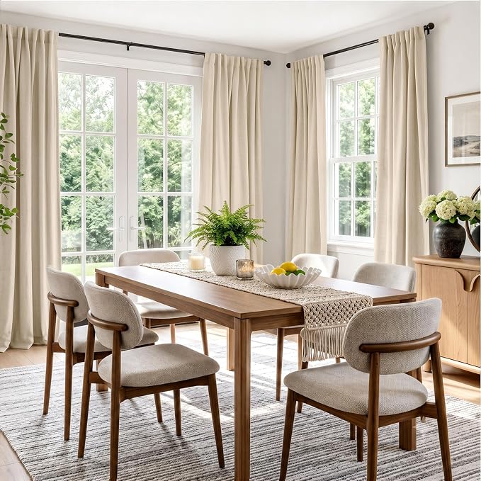 INOVADAY 100% Blackout Linen Curtains for Bedroom 42x84 Inches Oatmeal | Linen Textured, Light Blocking, Room Darkening, Thermal Insulated, Back Tab Top, Window Curtains for Living Room, 4 Panels