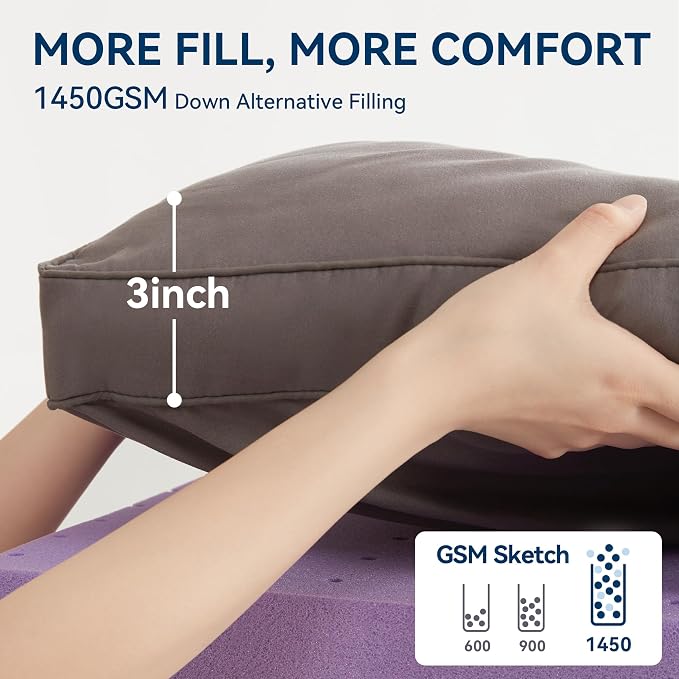BDEUS Dual Layer 5 Inch Memory Foam Mattress Topper Queen Size, 2 Inch Gel Memory Foam Plus 3 Inch 1450 GSM Down Alternative Quilted Pillow Top Mattress Pad Cover,Dark Gray