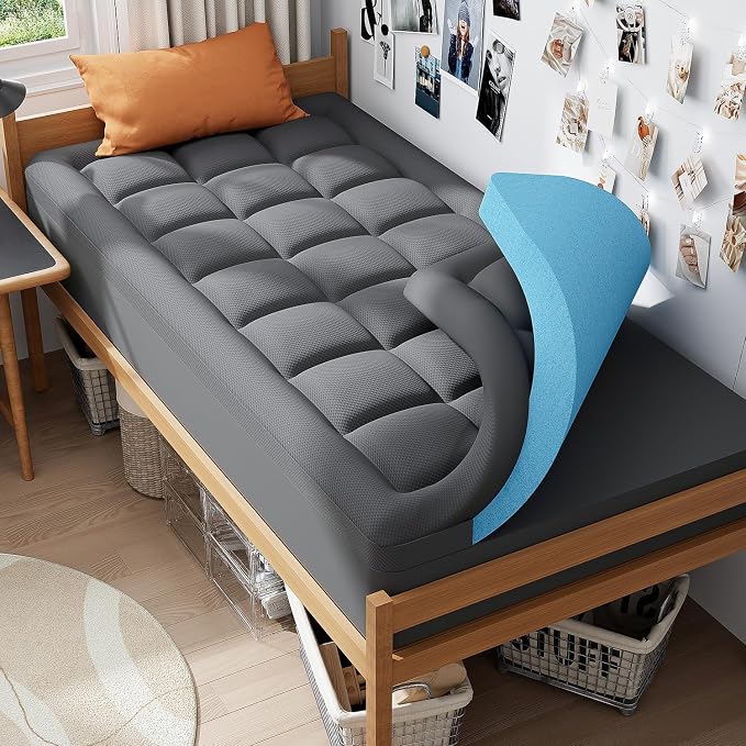 ELEMUSE 3 Inch Twin Dual Layer Memory Foam Mattress Topper with Pillowtop | 2 Inch Cooling Gel Foam,1 Inch Soft Pillowtop Pad, Pressure Relief Bed Topper, Comfortable Support