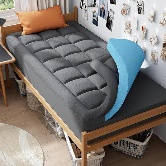 ELEMUSE 3 Inch Twin Dual Layer Memory Foam Mattress Topper with Pillowtop | 2 Inch Cooling Gel Foam,1 Inch Soft Pillowtop Pad, Pressure Relief Bed Topper, Comfortable Support