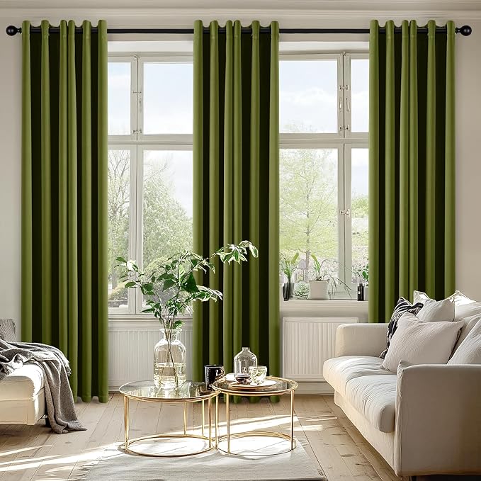 MIULEE Blackout Curtains for Bedroom 2 Panel 40"x72" Long Light Olive Green | Thermal Insulated, Living Room Darkening Grommet Drapes, Noise Reducing, Light Blocking Window Treatments