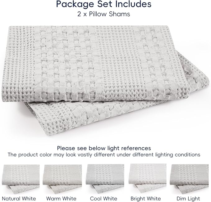 PHF 100% Cotton Waffle Weave Pillow Covers 24" x 24", 2 Pack Luxury Square Shell for Elegant Home Decor, No Filling, Luxury Aesthetic Soft Pillow Covers for Bed, Light Grey