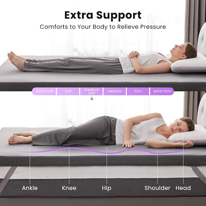 SINWEEK 2 Inch Gel Memory Foam Mattress Topper King Size, Pad for Back Pain, Bed Topper with Removable Soft Cover, CertiPUR-US Certified,Grey