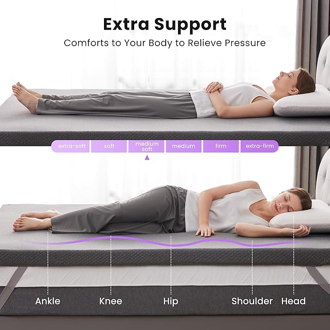 SINWEEK 3 Inch Gel Memory Foam Mattress Topper Full Size, Pad for Back Pain, Bed Topper with Removable Soft Cover, CertiPUR-US Certified,Grey