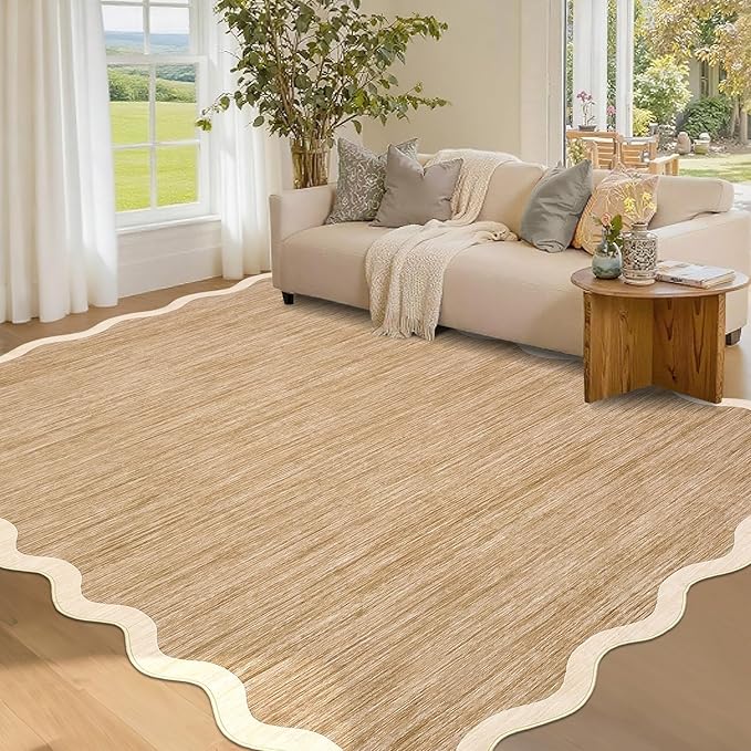 GarveeHome Scalloped Living Room Rug 5x7 Area Rug Washable Non Slip | Area Rug for Bedroom Modern Traditional Kids Rug Non Slip Throw Rugs Soft Low Pile Stain Resistant Carpet for Dining Room