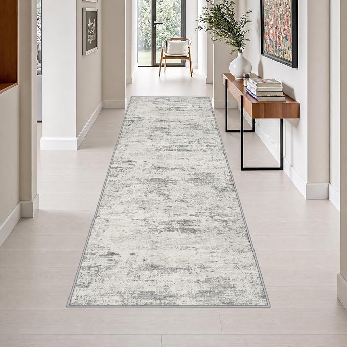 3x10 Washable Runner Rug：Modern Abstract Kitchen Soft Carpet Gray | For Hallway, Bedroom, Kitchen, Laundry, Bathroom,Door Mat,Modern Abstract,Machine washable,Non-Slip,Stain Resistant,Indoor