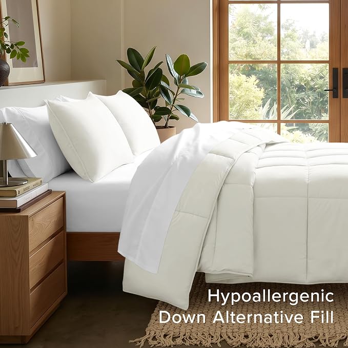 Bare Home Cal King Comforter Set (California King, Antique White) | All-Season, Breathable, Hypoallergenic, Premium 1800, Warm, Cozy