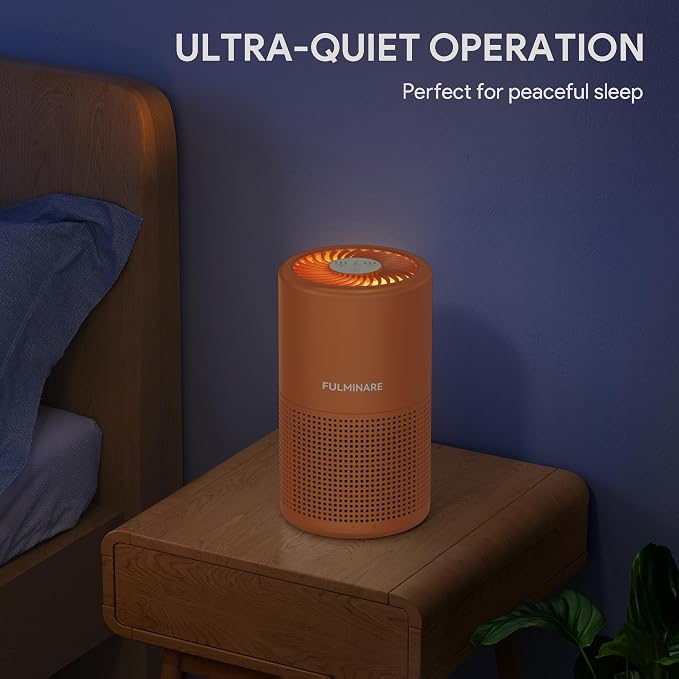 FULMINARE Air Purifiers for Home Bedroom H13 HEPA Air Purifier | 360° Intake for Pet Hair, Smoke, Odors , 3 Speeds, Timer, 24dB, Small Mini Air Purifier with Night Light,Lava Orange