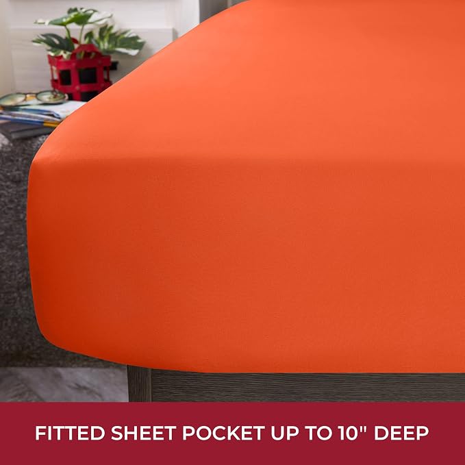 Mellanni Iconic 4-PC, Ultra Soft Sheet Set (RV/Short Queen, Poppy Orange) | 10M+ Sleepers. Lab-tested: Sleeps Cool, Stays Bright, Strong, Smooth. Good Housekeeping Best Bedding, 7 yrs running.
