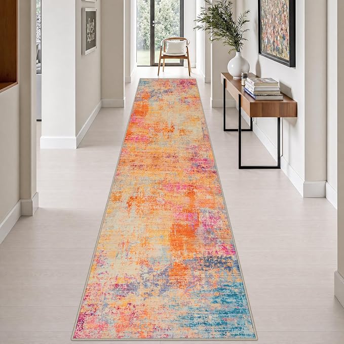 2.6x14 Washable Runner Rug:Modern Abstract Soft Carpet Galaxy Haze | For Hallway, Bedroom, Kitchen, Laundry, Bathroom,Door Mat,Modern Abstract,Machine washable,Non-Slip,Stain Resistant,Indoor