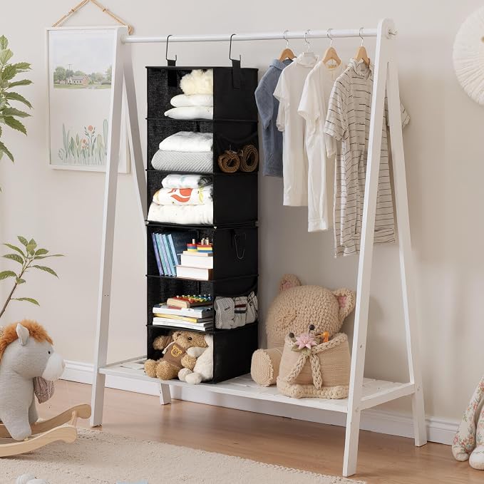 StorageWorks Hanging Closet Organizer, 6-Shelf with 2-in-1 Design, Ivory | Maximize Closet Space with Reinforced Shelves, Small Closet Storage Solution for Bedrooms, Dorms and RVs