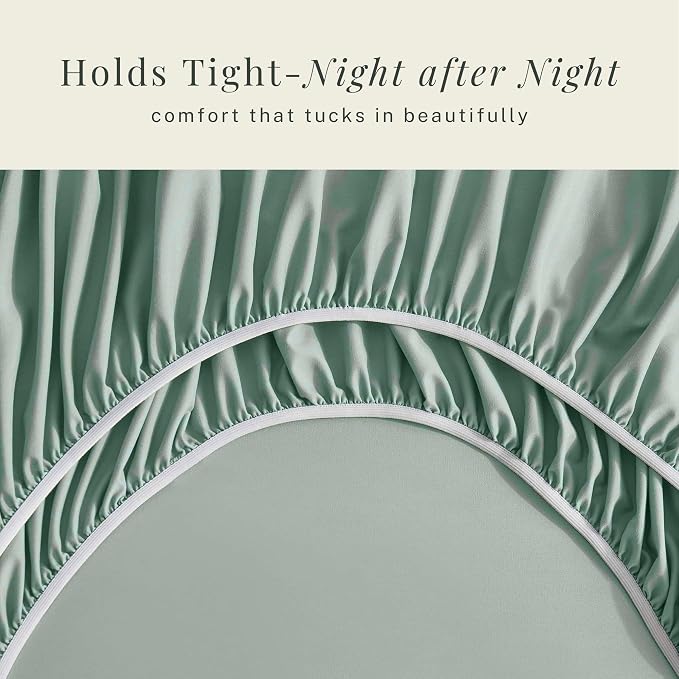 Hearth & Harbor Bed Sheets, Luxury Soft 6 Piece Bed Sheet Set Extra Deep Pocket Fitted Sheets Fits Mattress up to 21", Double Brushed Bedding Sheets & Pillowcases, King, Ice Green