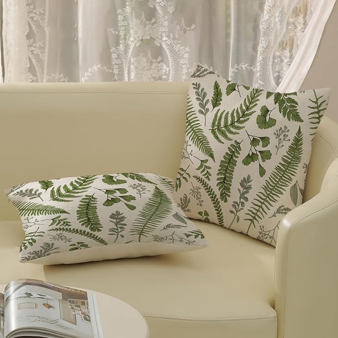 Sage Green Spring Pillow Covers 18x18 Inch 2 Pcs Vintage Leaf Plant Decor Throw Pillows Tropical Botanical Leaves Seasonal Outdoor Decoration Pillowcase Linen Cushion Cover for Couch Sofa
