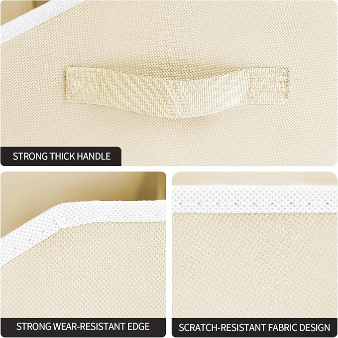 Storage Bins for Shelves - Large Trapezoid Closet Shelf Organizer, Fabric Organization Bins with Handles, Storage Baskets for Clothes, Towel, Purse, 6 Pack, Beige