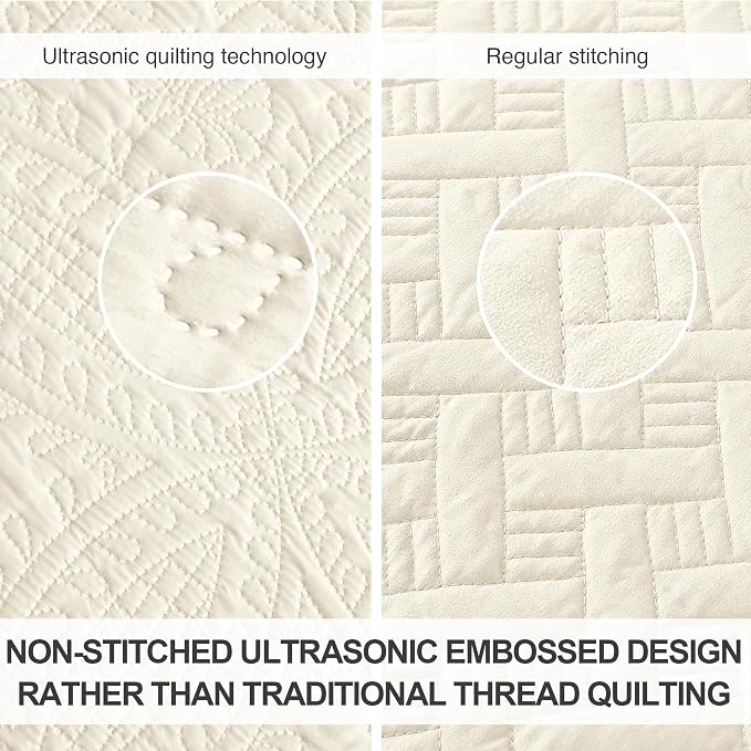 Love's cabin Quilts for Full Bed Beige Bedspread Comforters Bedding Set - Summer Lightweight Bedspread Comforter - Coin Pattern Bedding Coverlet for All Season - 3 Pieces (1 Quilt, 2 Pillow Shams)