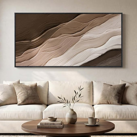 Large Framed Neutral Brown Beige Abstract Wall Art for Living Room 60x30 In | Modern organic paintings, Canvas prints, Horizontal artwork, Earth tone pictures, Wall decor for bedroom dining room office