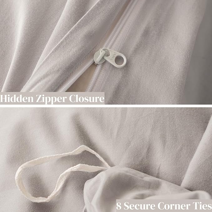 OAITE Duvet Cover Set 100% Washed Cotton Solid 3pcs | Soft,Durable,Long-staple Cotton,Hidden Zipper with 8 Interior Corner Ties,2 Pillowcases,68"X90"