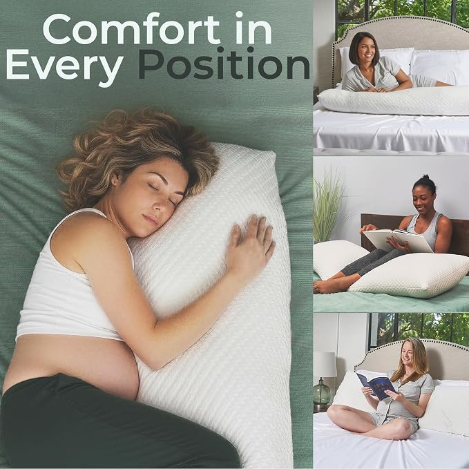 Body Pillow for Side Sleepers for Adults - Full Body Maternity Pillow Support Legs, Belly & HIPS - Shredded Memory Foam & Cooling Pregnancy Pillow Cover - 20x54 White