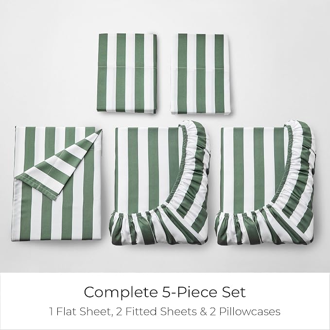 Mellanni Iconic 5-PC, Ultra Soft Sheet Set (Split King, Oxford Stripe Sage) | 10M+ Sleepers. Lab-tested: Sleeps Cool, Stays Bright, Strong, Smooth. Good Housekeeping Best Bedding, 7 yrs running.